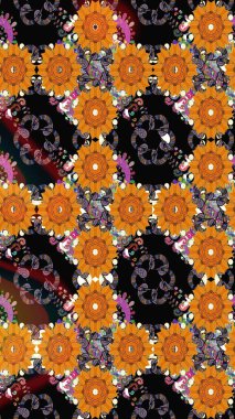 Parlak çiçekli kolaj çiçekleri turuncu. Çiçekli zambakların eskiz geçmişi. Çiçek tasarımı için inanılmaz kolaj cennet tarzı..