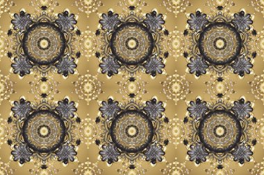 Raster Golden Mehndi kusursuz desen. Kına dövmeli süs çiçekleri, altın çıkartmalar, mehndi ve yoga tasarımı, kartlar ve parmak izleri. Bej, gri ve nötr renklerdeki desen.