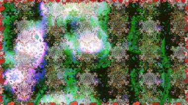 Raster illüstrasyonu. Kusursuz desenli, modaya uygun kumaş deseni. Renkli Bahar Temalı Kusursuz Arkaplan. Şirin çiçek elementleri. Düz Çiçek Elementleri Tasarımı.