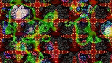 Raster illüstrasyonu. Siyah ve yeşil renkli çiçekler. El çizimi çiçekli soyut çizim deseni.