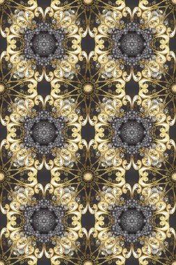 Raster klasik, gri, bej ve kahverengi renklerde, kusursuz desen. Barok tarzında kusursuz bir doğulu süsü..