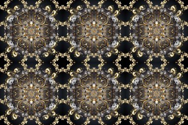 Altın çiçekli, pürüzsüz desen. Barok tarzında altın çiçekli süs. Bej, gri ve kahverengi renklerde altın bir element. Damask arkaplanı.