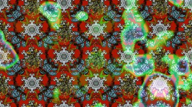 Düz Çiçek Elementleri Tasarımı. Renkli Bahar Teması eskiz kalıbı. Sevimli çiçek raster deseni. Kahverengi, yeşil ve kırmızı renkte çiçekler.