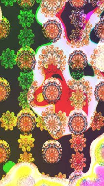 Düz Çiçek Elementleri Tasarımı. Süslü kumaş deseni. Renkli Bahar Teması eskiz kalıbı. Raster illüstrasyonunda çiçek deseni çizimi.