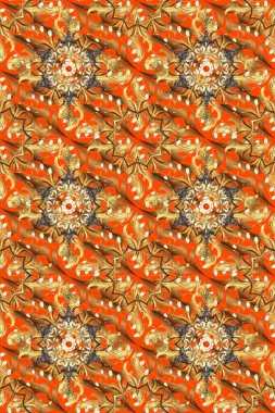 Geleneksel klasik altın desen. Raster oryantal süs. Barok tarzında kusursuz bir doğulu süsü. Altın desenli turuncu, kahverengi ve sarı altın elementli.