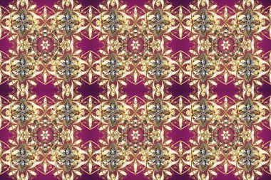 Klasik klasik klasik arka plan. Kahverengi ve bej renklerde altın elementlerle kusursuz desen. Klasik raster sarısı, kusursuz desen. Geleneksel oryantasyon süsü.