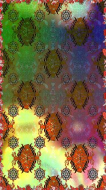 Elle çizilmiş çiçek deseni (fayans). Şirin çiçekleri, desenleri ve yeşil renkleri olan renksiz bir desen. Tekstil için suluboya desensiz.