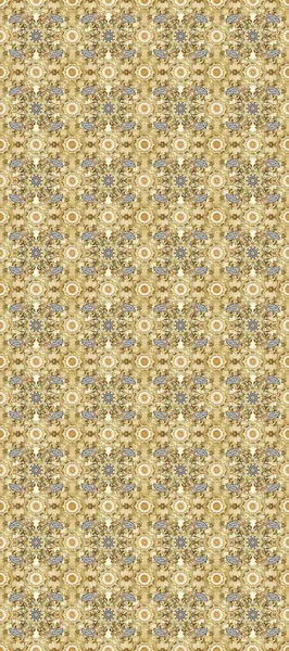 Kusursuz ortaçağ çiçek deseni. Raster illüstrasyonu. Renkli altın. Dekoratif simetri arabesk. Doğum günü, davetiye ya da afiş için tebrik kartı.