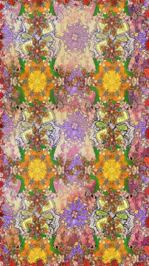 Raster illüstrasyonu. Kusursuz çiçek deseni duvar kâğıdı olarak kullanılabilir. Tarafsız ve kahverengi renkte çiçekler.