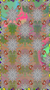 Renkli Bahar Temalı Kusursuz Arkaplan. Raster kusursuz. Güzel kumaş deseni. Düz Çiçek Elementleri Tasarımı. Çiçek deseni.