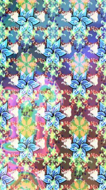 Raster. Mavi ve nötr renklerde güzel çiçeklerle kusursuz desen, suluboya çiçek deseni, duvar kağıdı, kart veya kumaş için fayanslı.