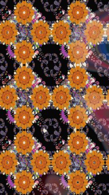 Suluboya tarzında turuncu renklerde. Küçük çiçekli yay deseni çiz. Raster illüstrasyonu.