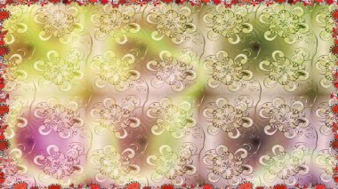 Eski usul. Raster illüstrasyonu. Kusursuz bir geçmişi var. Kumaş, tekstil, duvar kağıdı baskısı için. Renkli desenli, nötr ve bej çiçekli ve dekoratif elementli kusursuz desen..