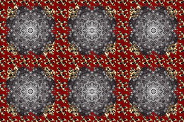 Klasik çiçek dokusu. Gri, kırmızı ve kahverengi renklerin kraliyet retro 'su. Kart, duvar kağıdı, ambalaj ve tekstil için klasik tasarım. Raster illüstrasyonu. Kusursuz desenli altın elementler. Altın şablon.