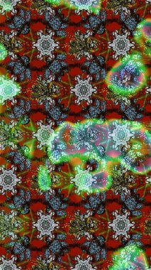 Raster illüstrasyonundaki çiçek desenli çizim. Renkli Bahar Teması eskiz kalıbı. Düz Çiçek Elementleri Tasarımı. Süslü kumaş deseni.