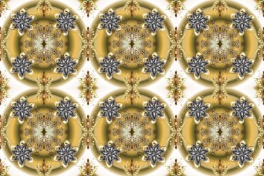 Tarafsız, bej ve kahverengi renklerde altın. Raster illüstrasyonu. Dekoratif simetri arabesk. Kusursuz ortaçağ çiçek deseni. Doğum günü, davetiye ya da afiş için tebrik kartı.