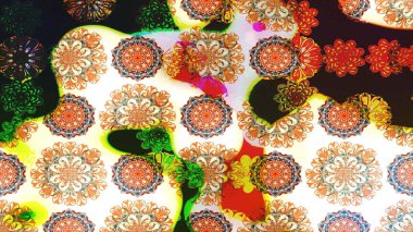 Düz Çiçek Elementleri Tasarımı. Süslü kumaş deseni. Renkli Bahar Teması eskiz kalıbı. Raster illüstrasyonunda çiçek deseni çizimi.