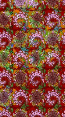 Ağaç dallı bahar çiçekleri ile desen, kırmızı ve kahverengi renkler ile çiçek silueti. Raster deseni.