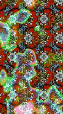 Çiçeksel fantezi tasarımı ve parlak bir arka plan çizimi. Renkli Bahar Teması eskiz kalıbı. Düz Çiçek Elementleri Tasarımı.