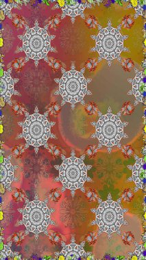 Çiçekli karalama şeklinde Raster çiçek deseni. Raster illüstrasyonu. Yumuşak, bahar çiçekleri kahverengi renklerde.