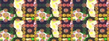 Küçük çiçekteki sevimli çiçek deseni. Kahverengi ve yeşil renkte çiçekler.