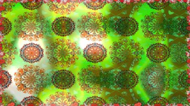 Yeşil ve kahverengi renkli çiçekler. Düz Çiçek Elementleri Tasarımı. Çiçekli kusursuz retro desen. Renkli Yaz Temalı Kusursuz Arkaplan.