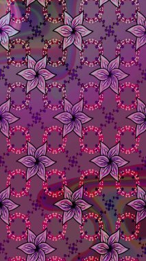 Yumuşak, bahar çiçekleri mor renklerde. Çiçek ve yapraklı karalama şeklinde Raster çiçek deseni. Raster illüstrasyonu.