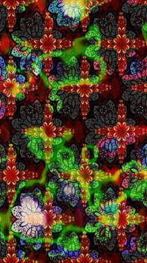 El çizimi çiçekli soyut çizim kalıbı. Siyah ve yeşil renkli çiçekler. Raster illüstrasyonu.