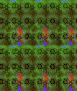 El çizimi çiçek unsurları olan soyut çizim raster deseni. Retro tekstil tasarım koleksiyonu. 1950-1960 motifleri. Çiçekli ipek eşarp. Yeşil yeşile.