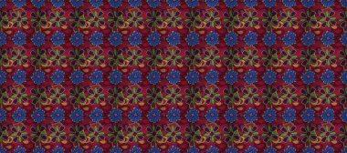 Kırmızı ve mor arka planda. Tekstil, kumaş, ambalaj, hatıra defteri için hoş bir çiçek arkaplanı. Çocuksu tasarım. Elle çizilmiş karalama çiçekleri ile pürüzsüz desen.