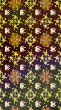 Kahverengi ve yeşil renkli çiçekler. Raster illüstrasyonunda çiçek deseni çizimi.