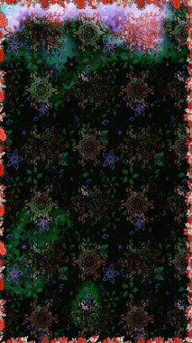 Raster illüstrasyonunda kusursuz çiçek deseni. Suluboya tarzında siyah ve gri renkte çiçekler.