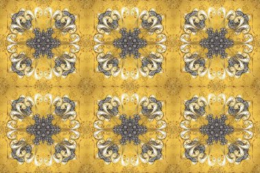 Christmas, snowflake, new year. Seamless vintage pattern on beige, yellow and brown colors with golden elements. Golden seamless pattern on beige, yellow and brown colors with golden elements.