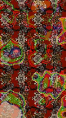 Soyut etnik raster çizim kalıbı. Arkaplan dokusu, duvar kağıdı kahverengi, kırmızı ve bej renkli çiçek teması. Kabile sanatı boho baskısı, klasik çiçek arkaplanı.