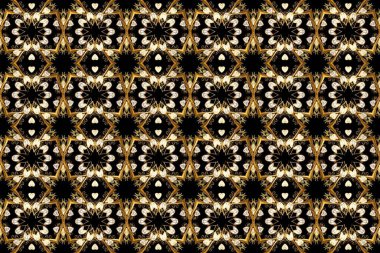 Ağ, tekstil ve duvar kağıtları için kusursuz desen. Raster illüstrasyonu. Basit bir şekilde. Klasik bej, kahverengi ve siyah geometrik süs.