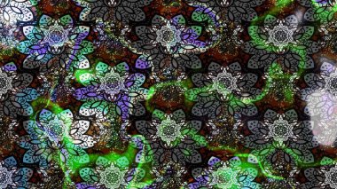 Raster illüstrasyonu. Gri ve siyah renklere karalamalar çizilmiş çiçek deseni.