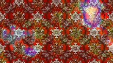 Retro tekstil tasarım koleksiyonu. 1950-1960 motifleri. El çizimi çiçek unsurları olan soyut çizim raster deseni. Kahverengi ve kırmızı kahverengi ve kırmızıya. Çiçekli ipek eşarp..