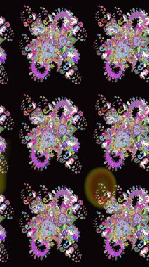 El çizimi, soyut ve süslü elementler. Suluboya resim taklit Raster çizimi. Siyah renkler. Klasik çiçekler. Yaz çiçekleri teması.