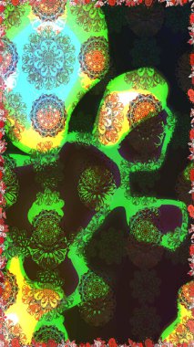 Gri ve yeşil renkli çiçekler. Raster illüstrasyonu. Çiçek deseni. Şatafatlı bahar bahçesi dokusu. Gri ve yeşil renkte çiçek çizimi.