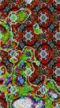 Çiçekli karalama şeklinde Raster çiçek deseni. Raster illüstrasyonu. Yeşil ve kahverengi renkte yaz çiçekleri..