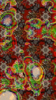 Şirin çiçek elementleri. Kahverengi ve kırmızı renkte çiçekler. Robot resim. Raster illüstrasyonu.