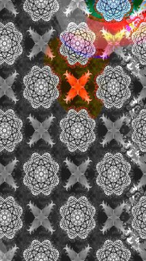 Raster illüstrasyonu. Tarafsız ve gri kıvırcık çiçekler tarafsız ve gri renklerde şekillenir. Klasik çiçek tasarım elementleri.