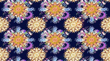 Çiçek desenli eskiz, darbeler, sıçramalar, yaz çiçekleri. Raster illüstrasyonu. Mavi renkte çiçekler.