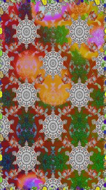 Kusursuz desen. Gri ve kahverengi renklerde. Hint süsü. Çiçek duvar kağıdı. Raster illüstrasyonu. Renkli süs kenarı.