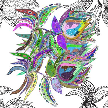 Çiçekli karalama şeklinde Raster çiçek deseni. Nazik, narin çiçek arkaplanı. Hoş renklerde çiçekler.