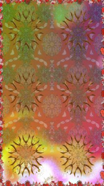 Raster illüstrasyonu. Kahverengi ve pembe kıvırcık çiçekler kahverengi ve pembe renklerde. Klasik çiçek tasarım elementleri.