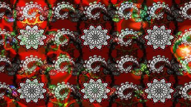 Düz Çiçek Elementleri Tasarımı. Raster Şirin kumaş deseni. Eskiz klasiği. Renkli Bahar Teması çizim şablonu.