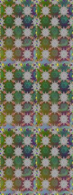 Raster illustration. For print on fabric, textiles, wallpaper. Seamless pattern with colorful paisley, green and gray flowers and decorative elements. Seamless background. Vintage retro style.