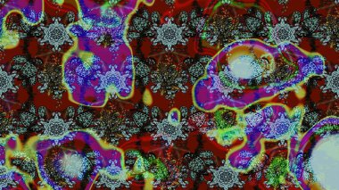 Hediye ambalaj kağıdı, tebrik kartları, posterler ve pankart tasarımı. Raster düz çiçek çizim deseni. Kahverengi, mavi ve kırmızı renkte çiçekler.