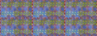 El çizimi. Çiçekler, dallar, bitkiler ve çiçekler. Raster illüstrasyonu. Güzel kumaş deseni.